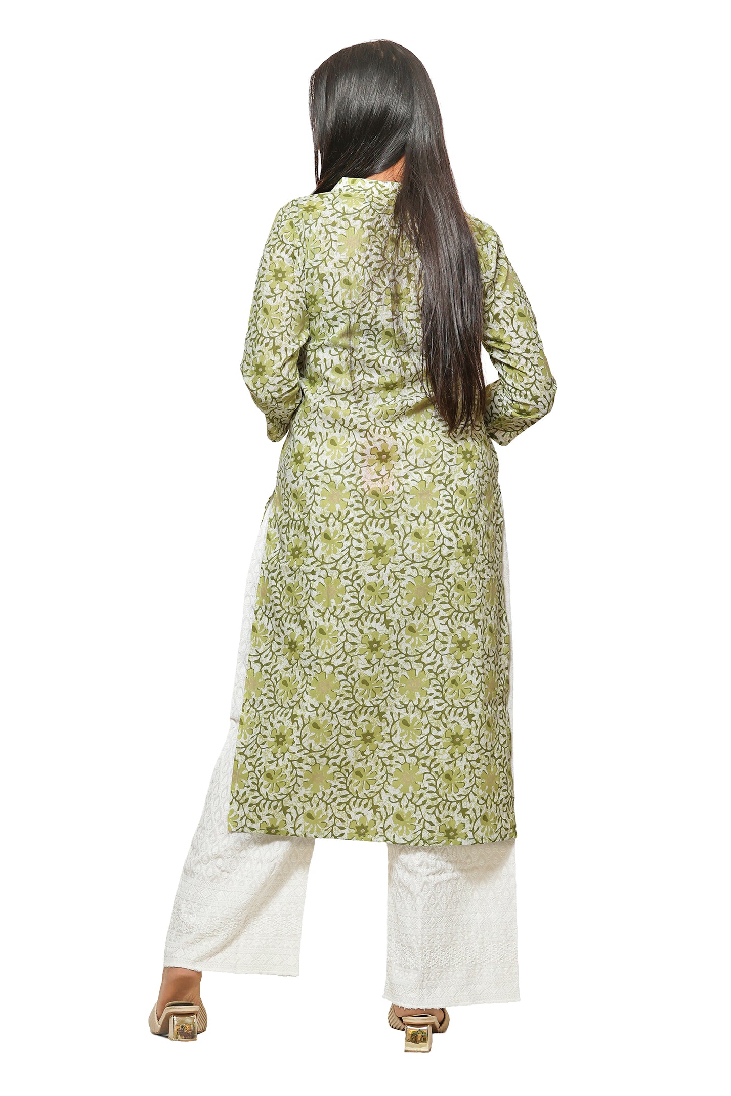 Kabani-Green cotton flex straight kurta