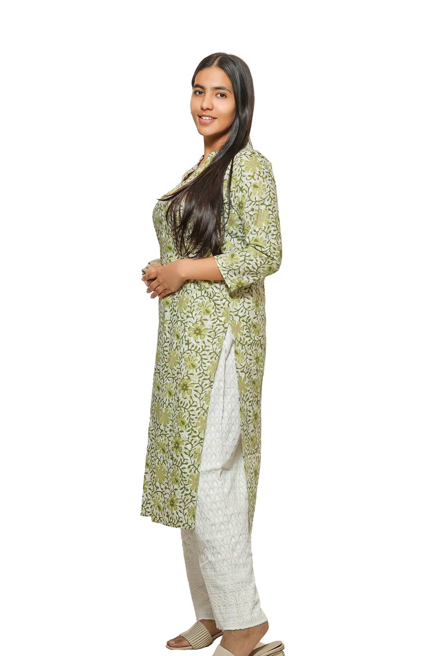 Kabani-Green cotton flex straight kurta