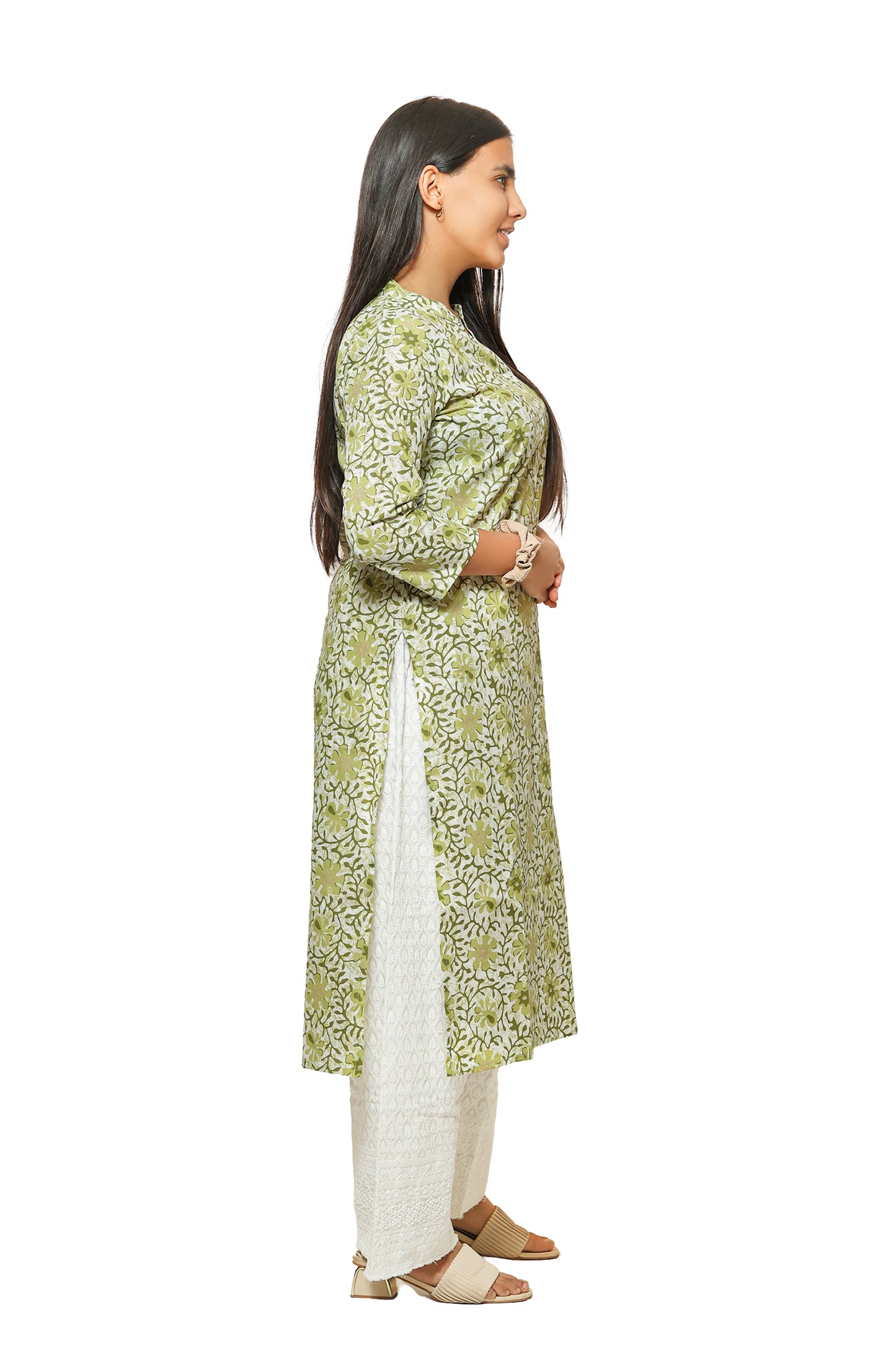 Kabani-Green cotton flex straight kurta