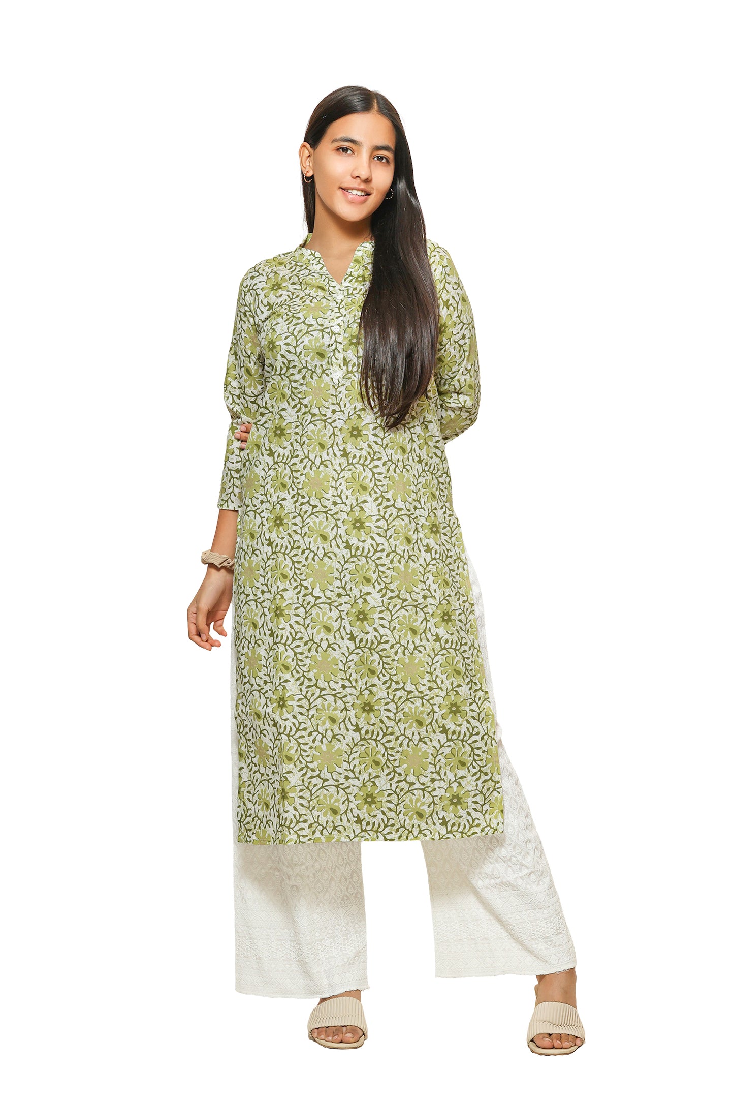 Kabani-Green cotton flex straight kurta