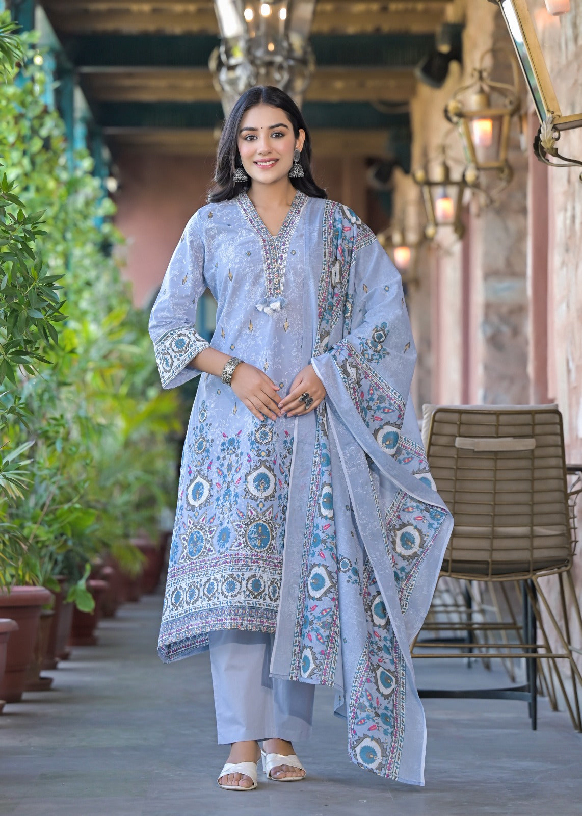 Aadrika-Powder blue A-line kurta set