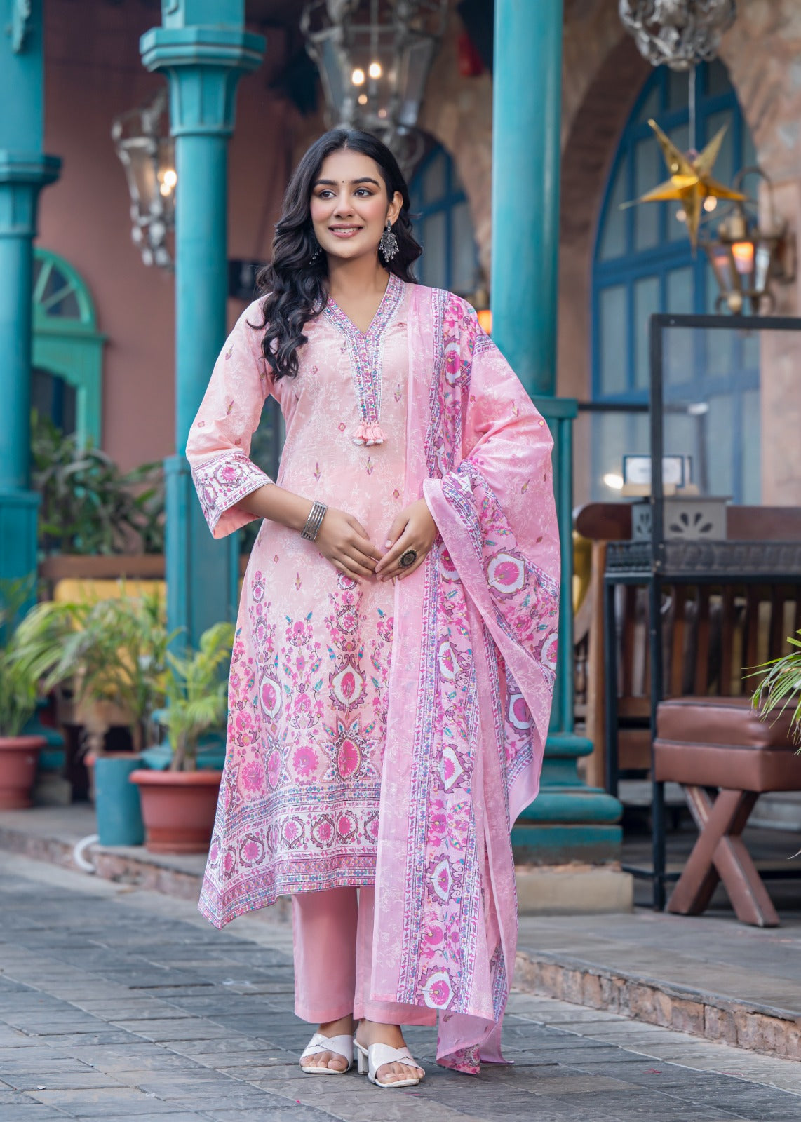 Aadriti-Peach A-line kurta set.