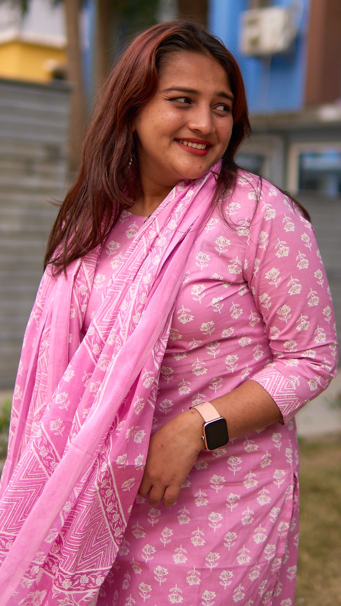 Aaina-Khari print cotton straight kurta set