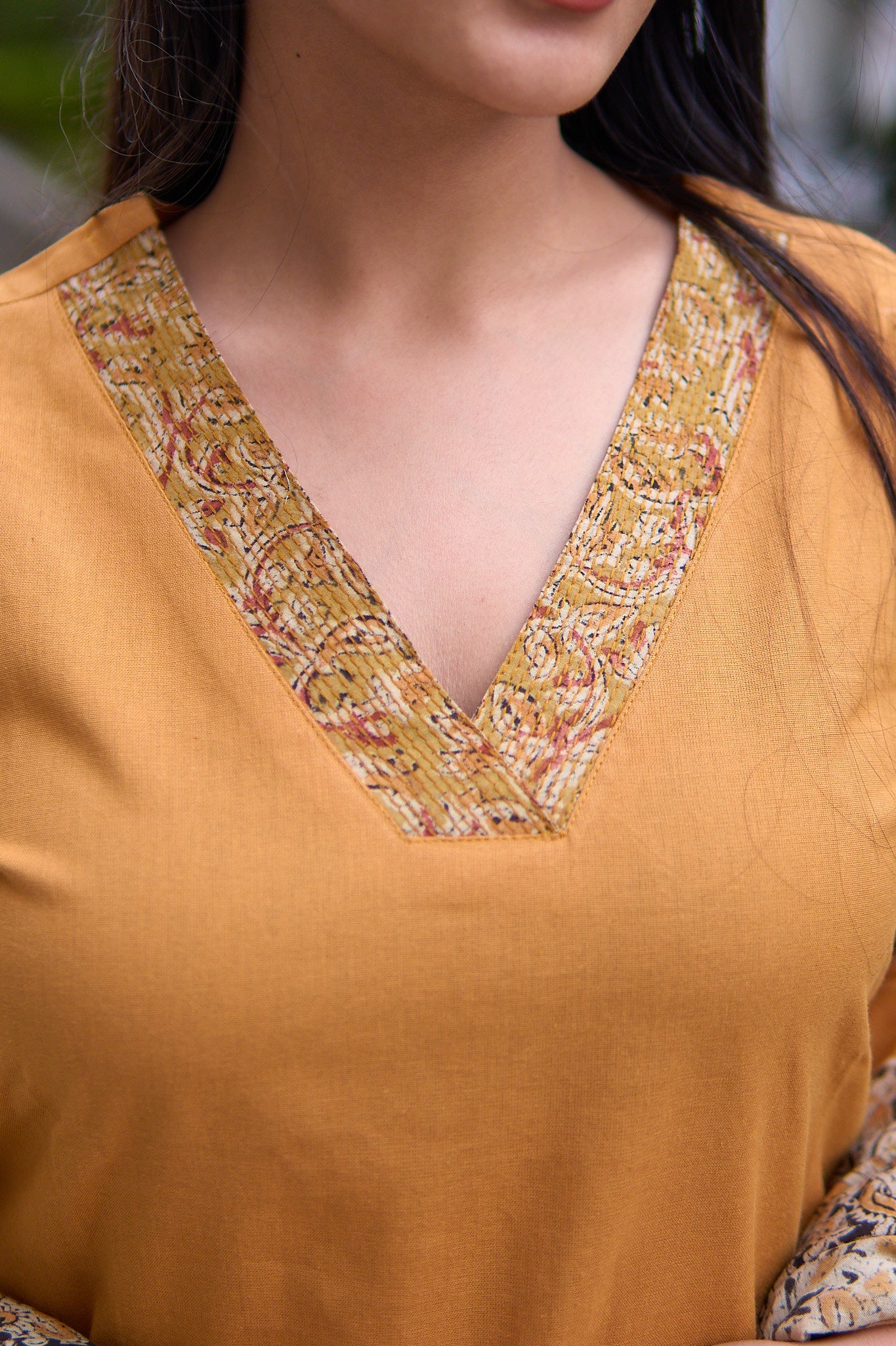Aarna- Mustard cotton flex kurta set with kalamkari dupatta