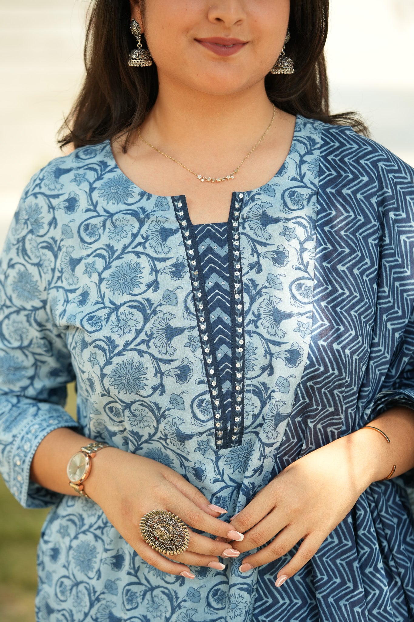 ADAVA- INDIGO BLUE KURTA SET WITH DUPATTA