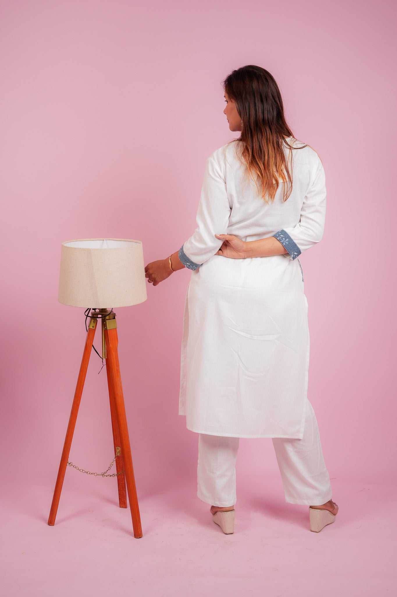 ADEERA- WHITE COTTON FLEX KURTA SET