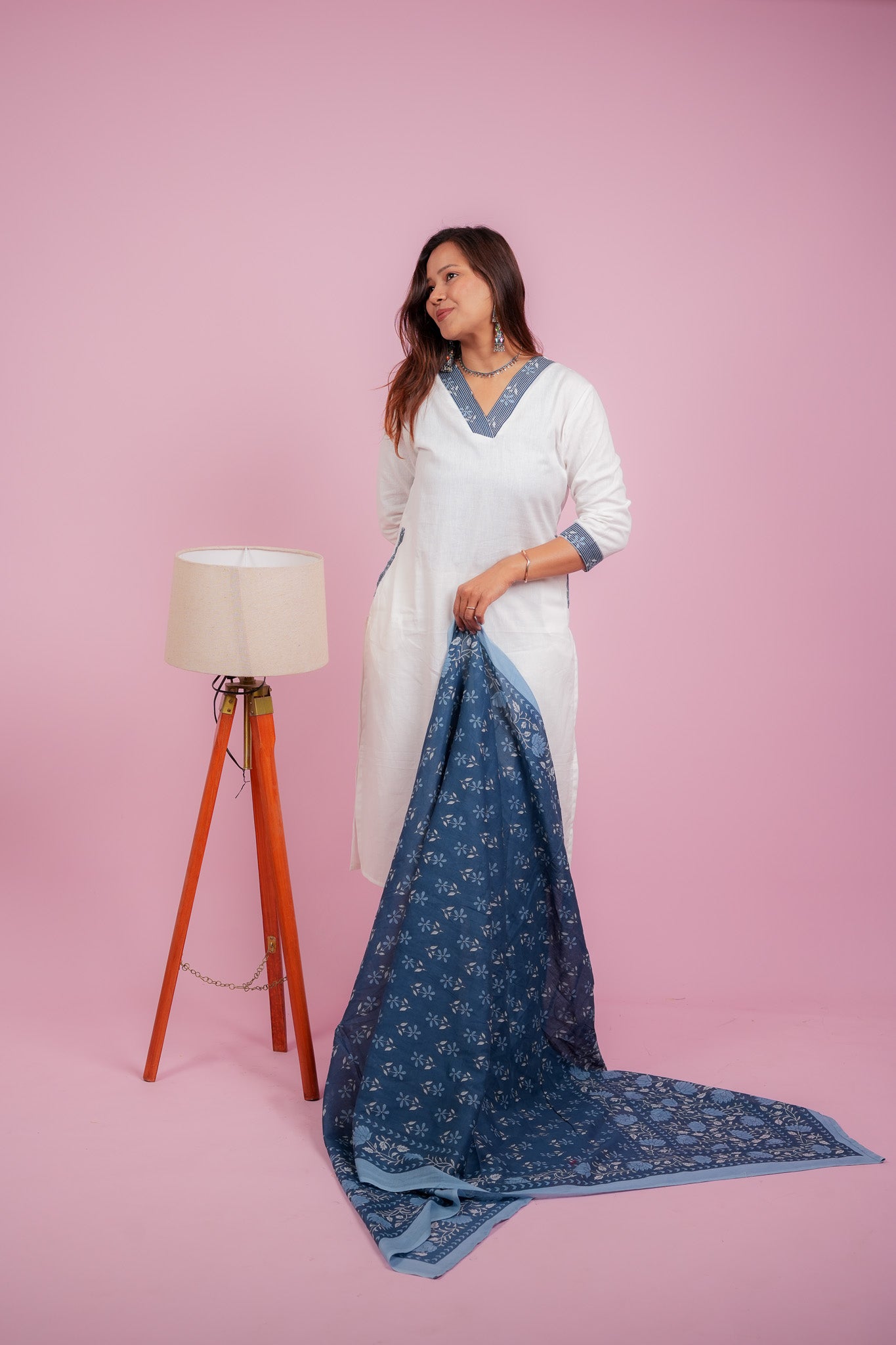 ADEERA- WHITE COTTON FLEX KURTA SET