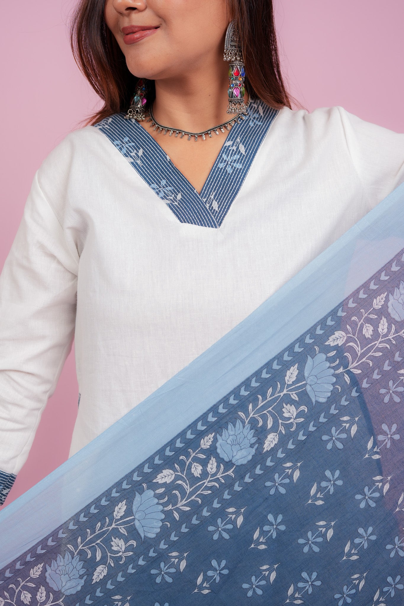 ADEERA- WHITE COTTON FLEX KURTA SET