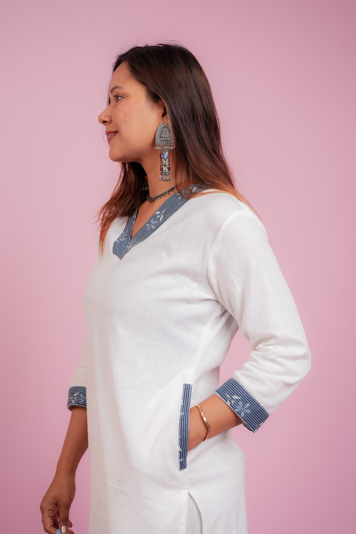 ADEERA- WHITE COTTON FLEX KURTA SET