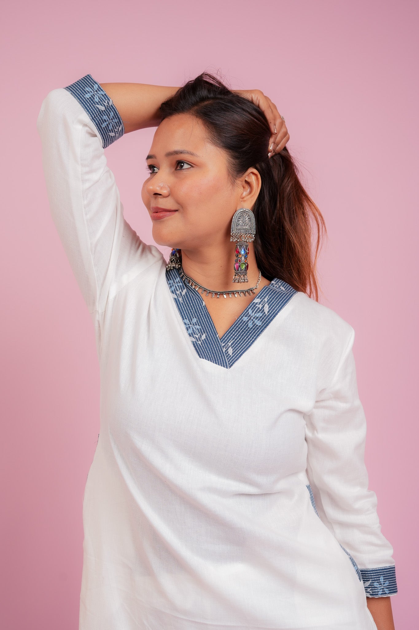 ADEERA- WHITE COTTON FLEX KURTA SET