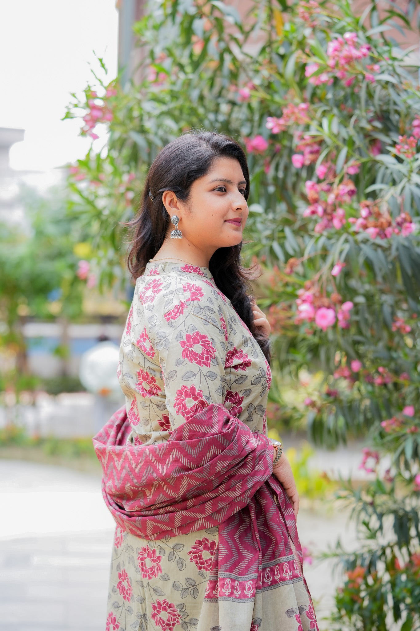 ADRISA- BEIGE & MAROON KURTA SET WITH DUPATTA