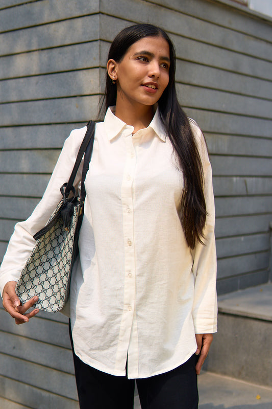 Chahna- White linen blend women shirt.
