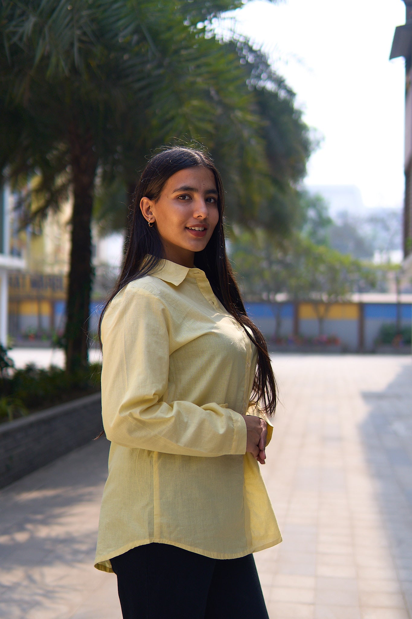 Charmi- Light yellow women cotton shirt.