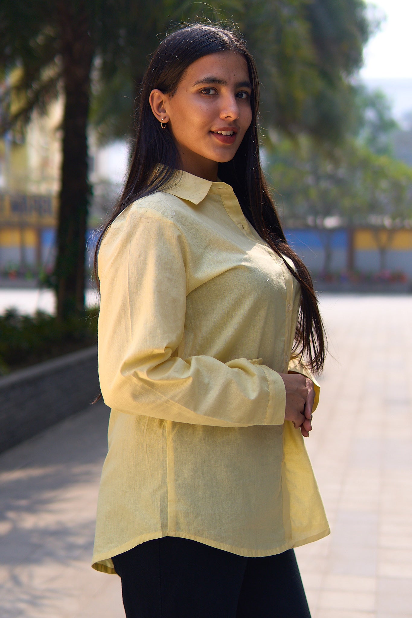 Charmi- Light yellow women cotton shirt.