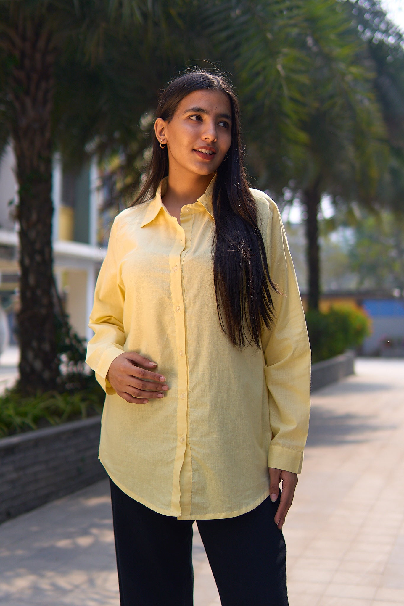 Charmi- Light yellow women cotton shirt.