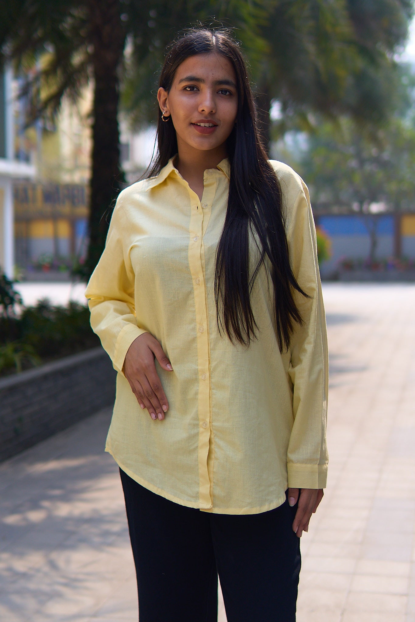 Charmi- Light yellow women cotton shirt.