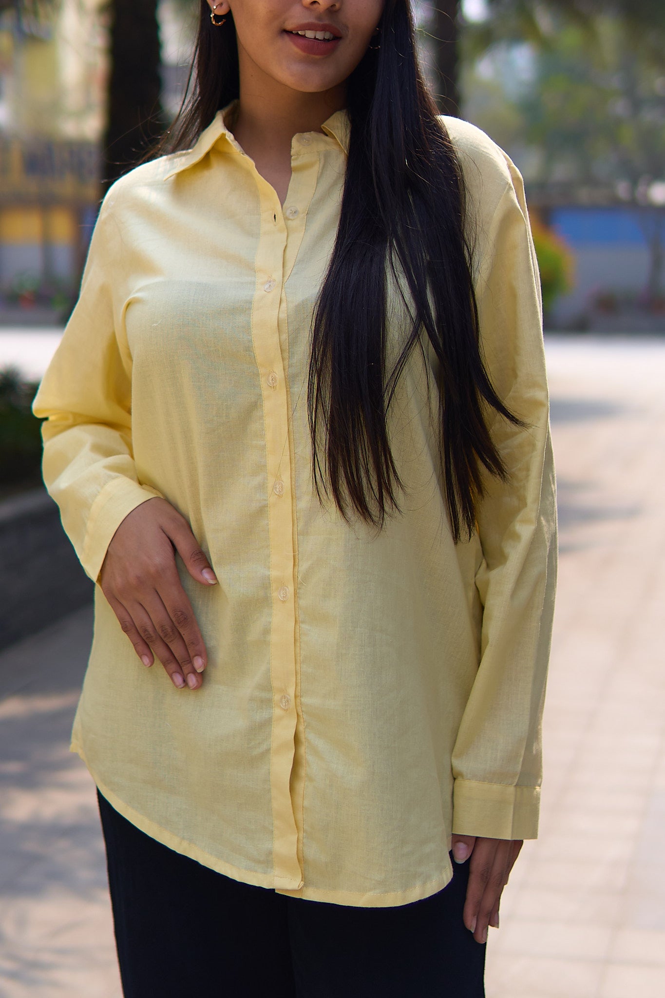 Charmi- Light yellow women cotton shirt.