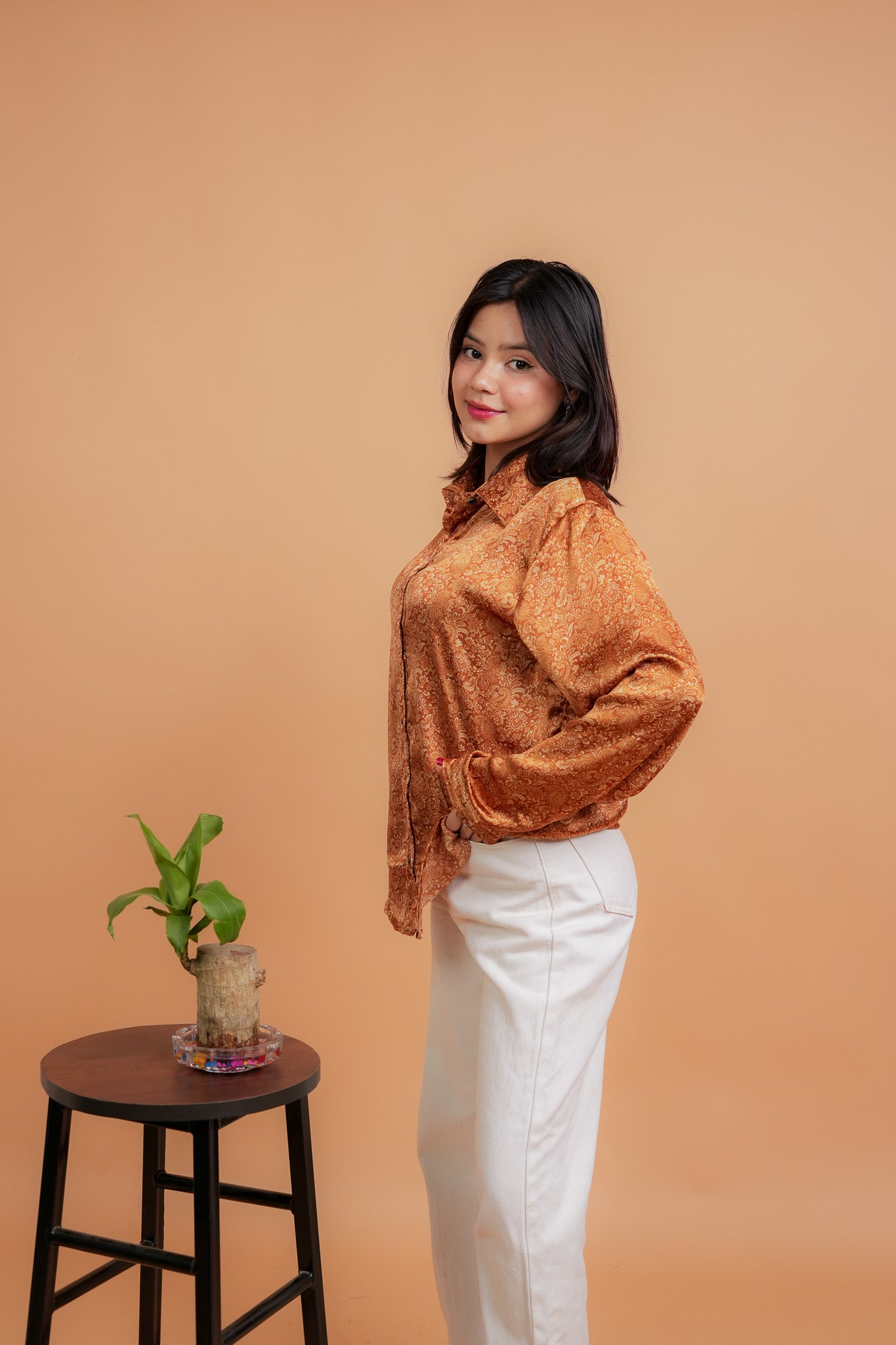 CHARVI- RUST SATIN SHIRT