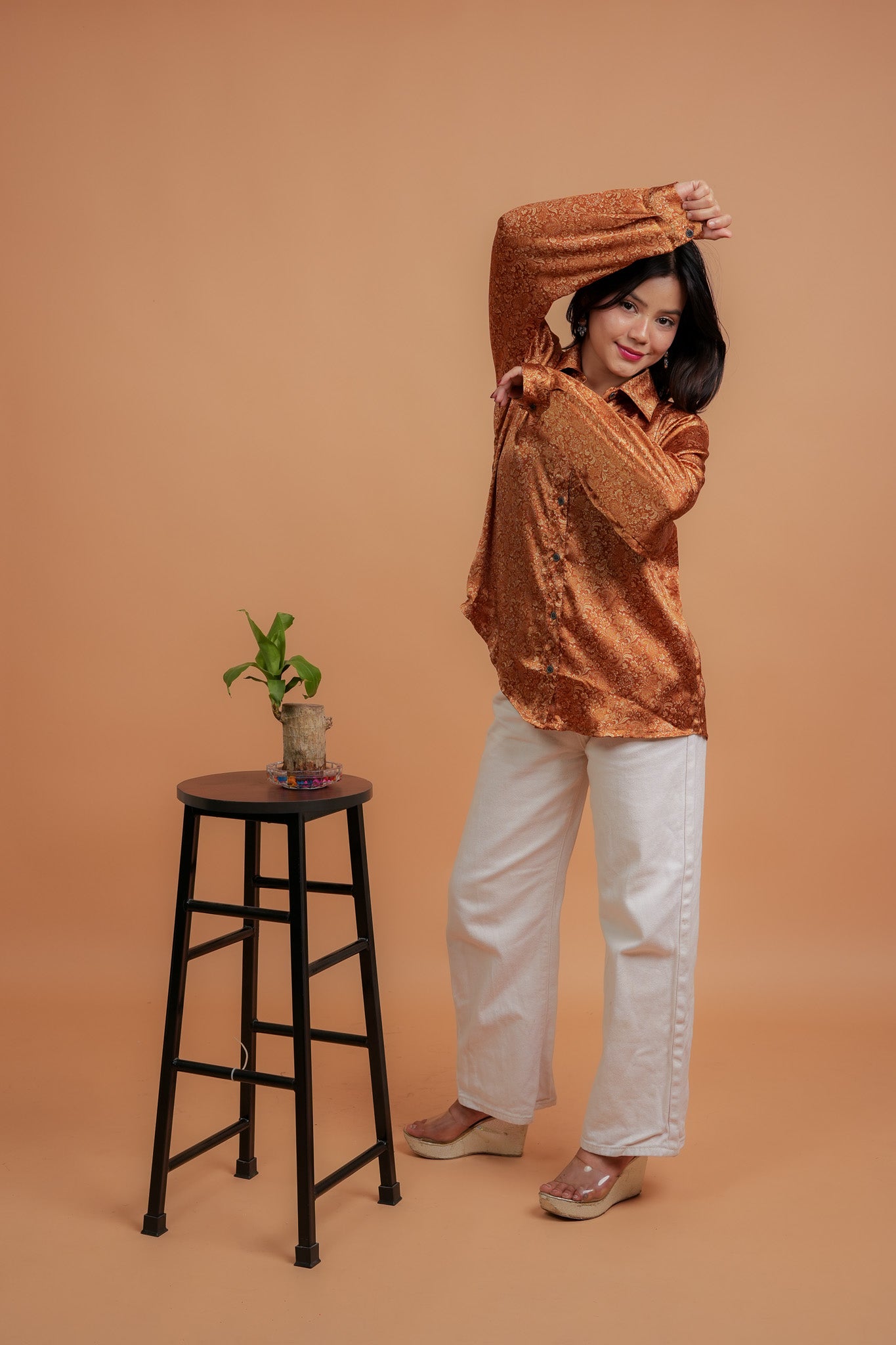 CHARVI- RUST SATIN SHIRT
