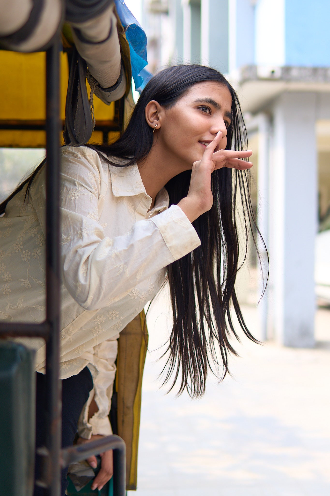 Chaya- Cream cotton hakoba women shirt.