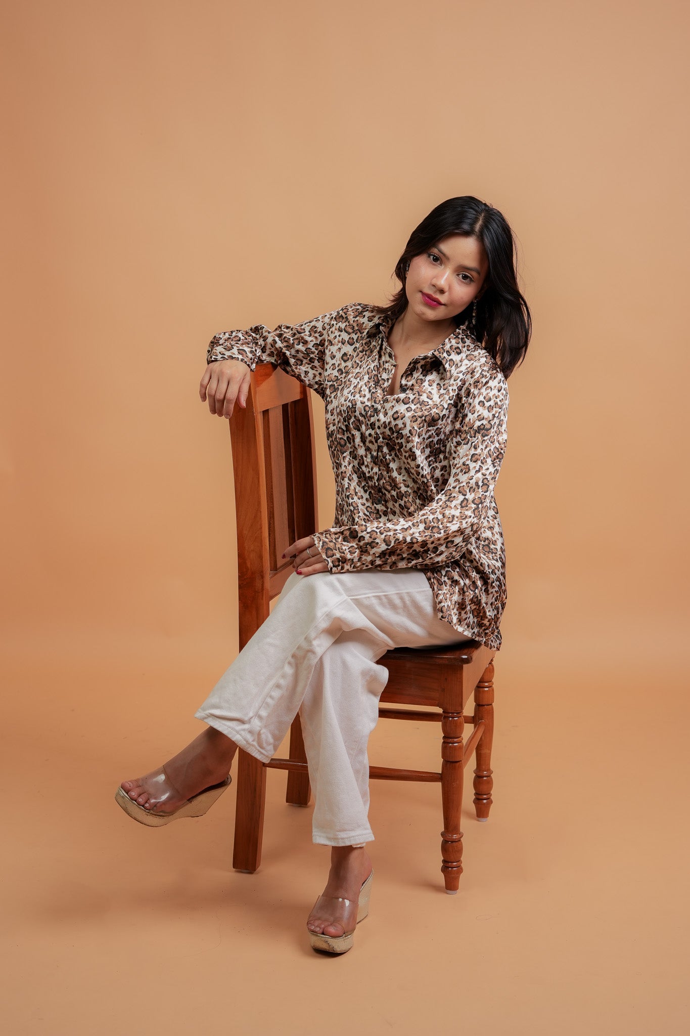 CHUHAL- BROWN LEOPARD PRINT SATIN SHIRT