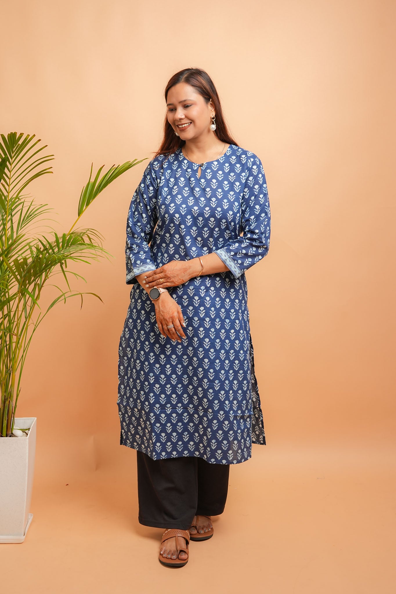 KANVI- NAVY BLUE COTTON KURTA
