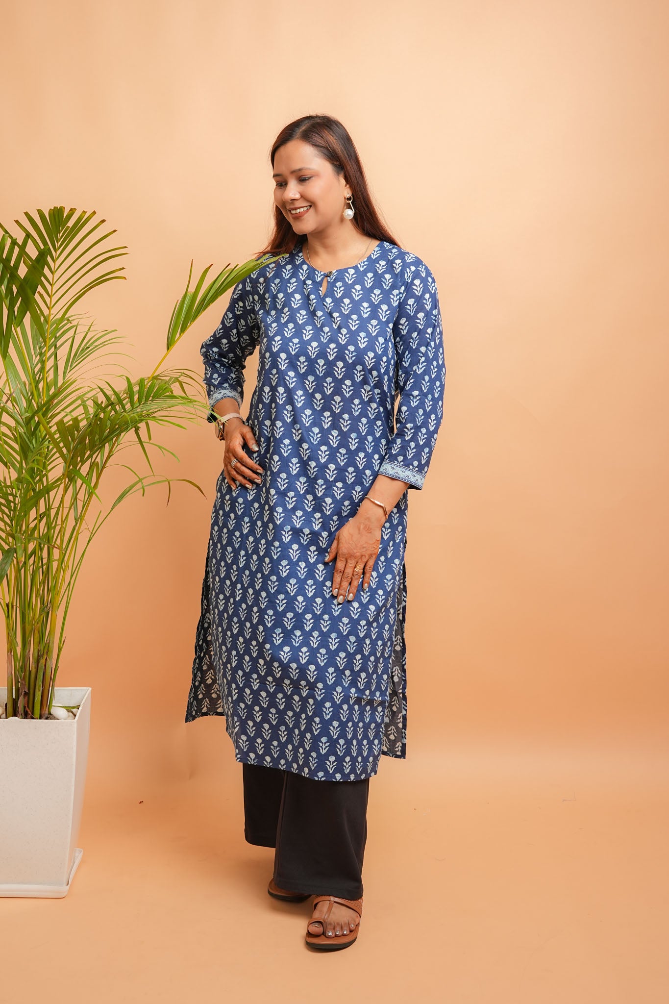 KANVI- NAVY BLUE COTTON KURTA
