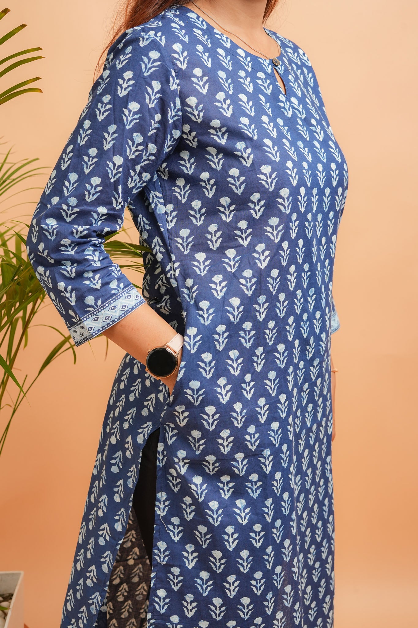 KANVI- NAVY BLUE COTTON KURTA