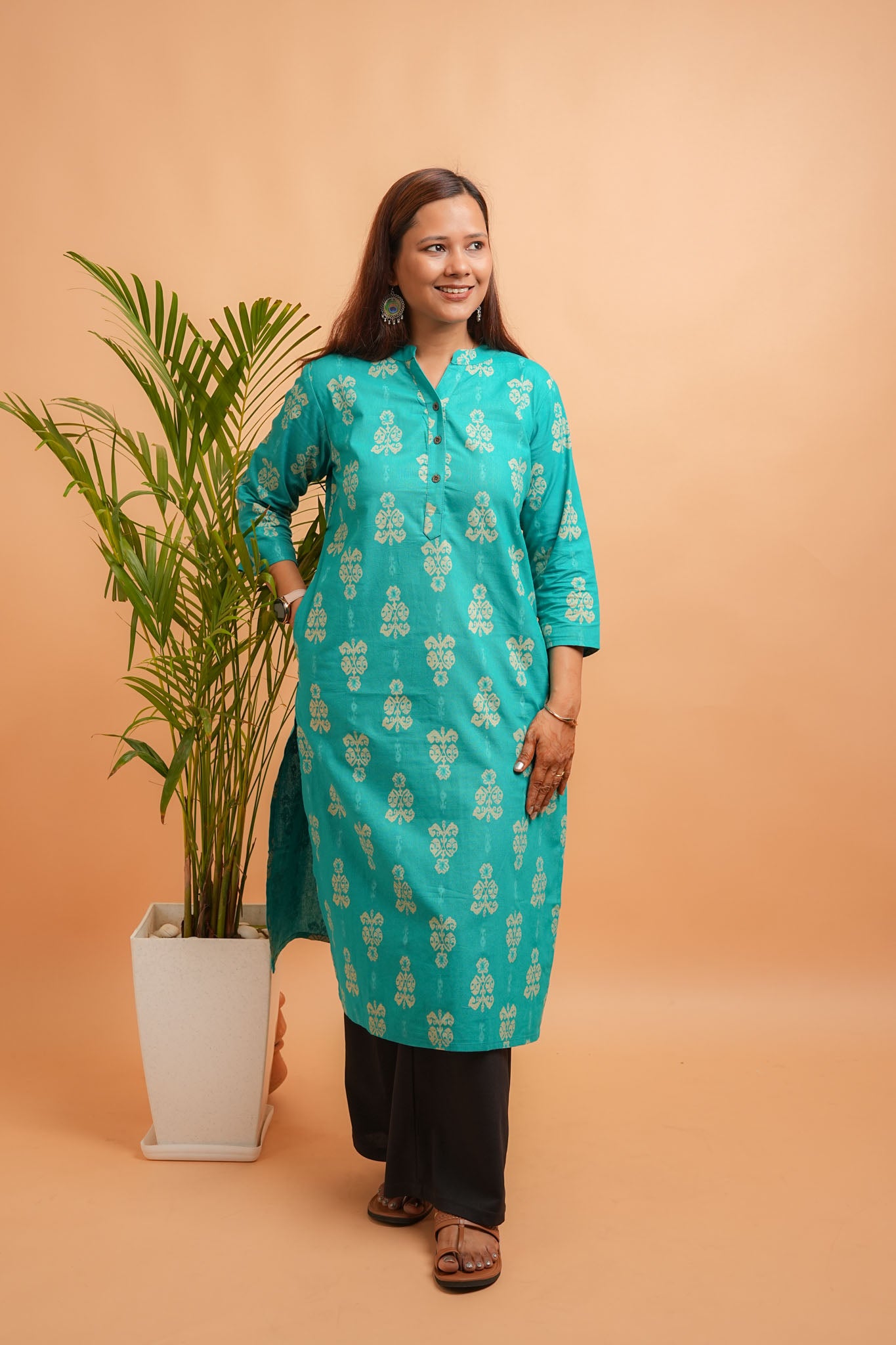 KAIRA- RAMA GREEN COTTON FLEX KURTA