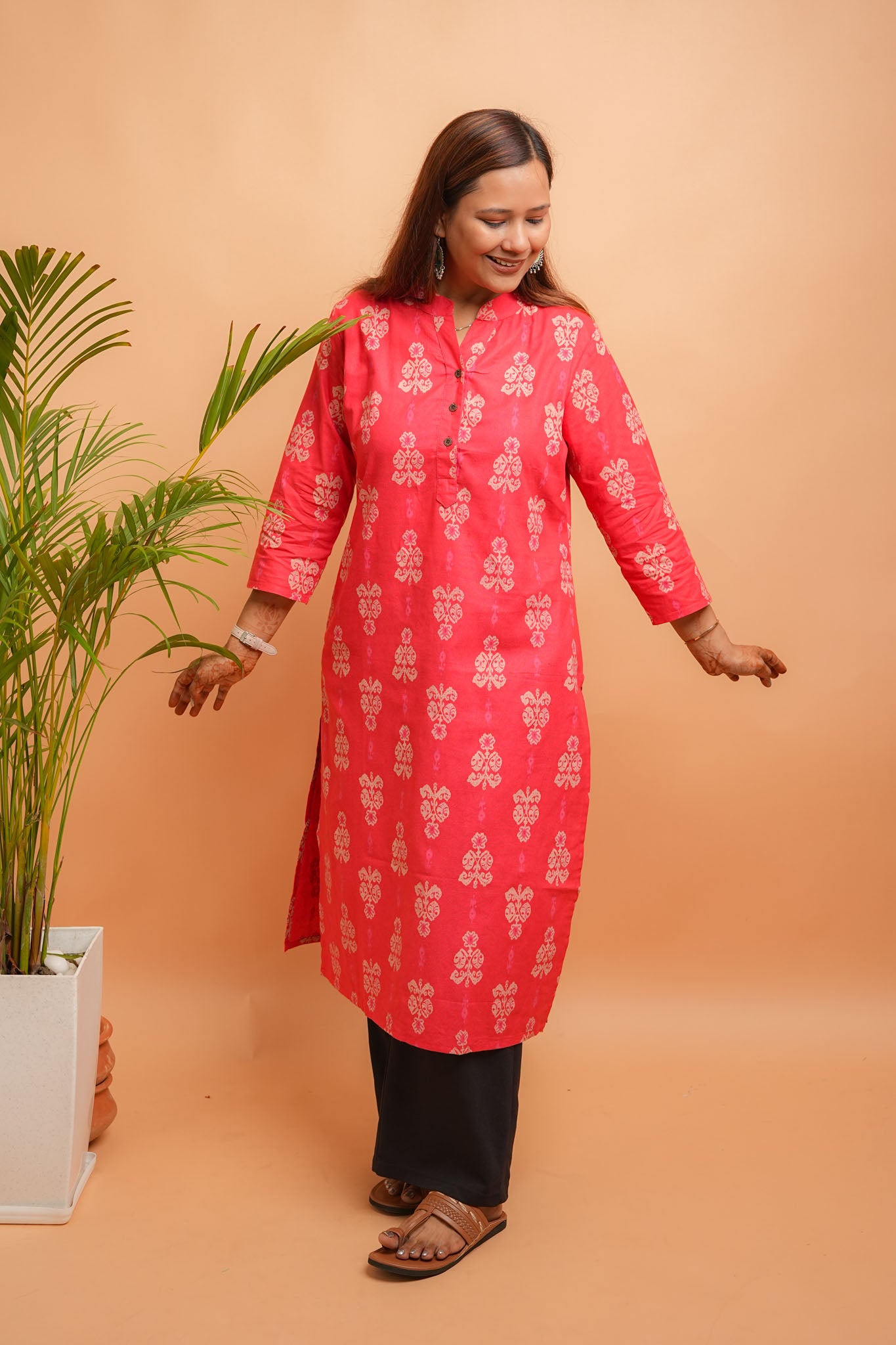 KIVRA- REDDISH ORANGE COTTON FLEX KURTA