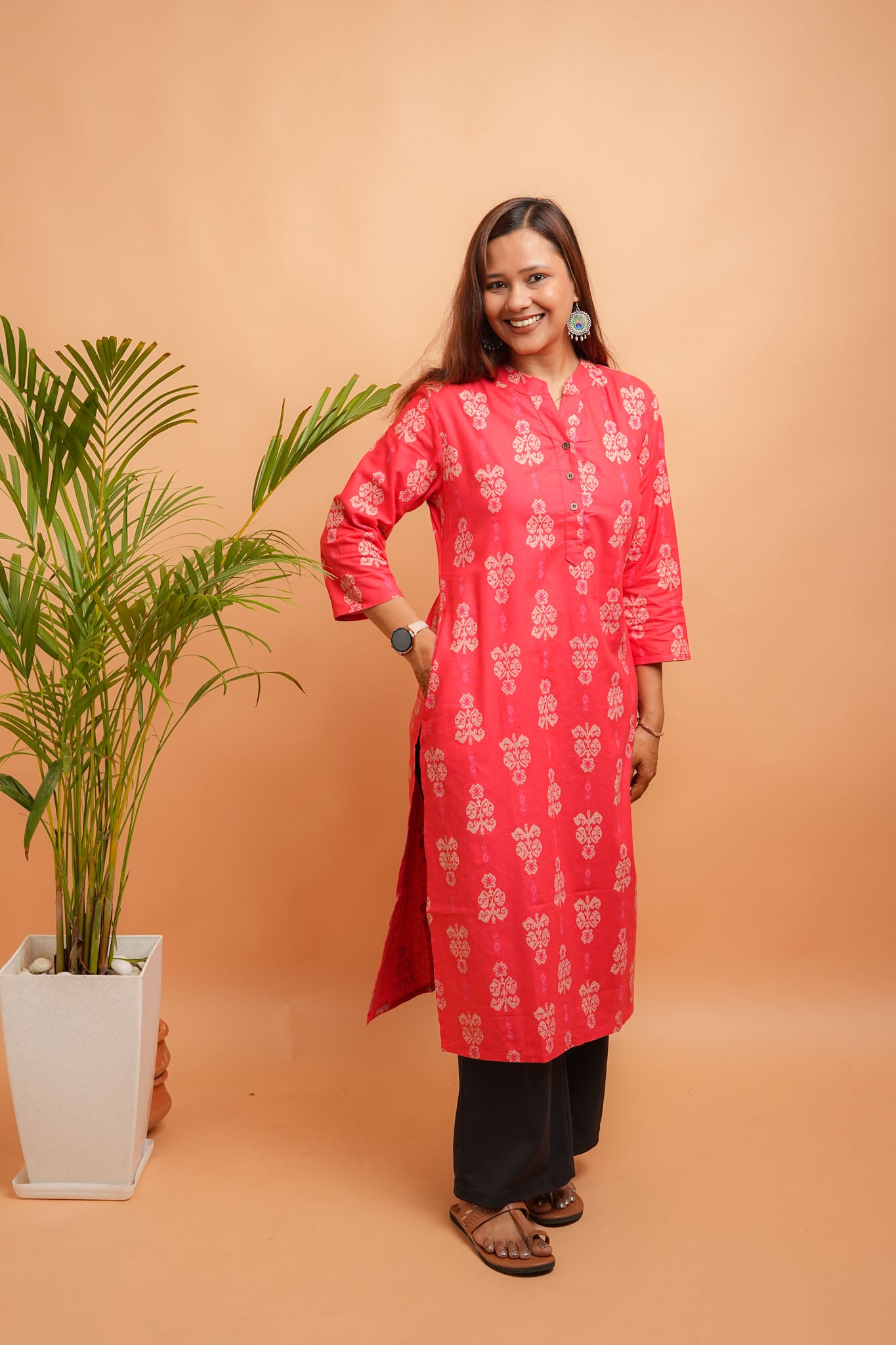KIVRA- REDDISH ORANGE COTTON FLEX KURTA
