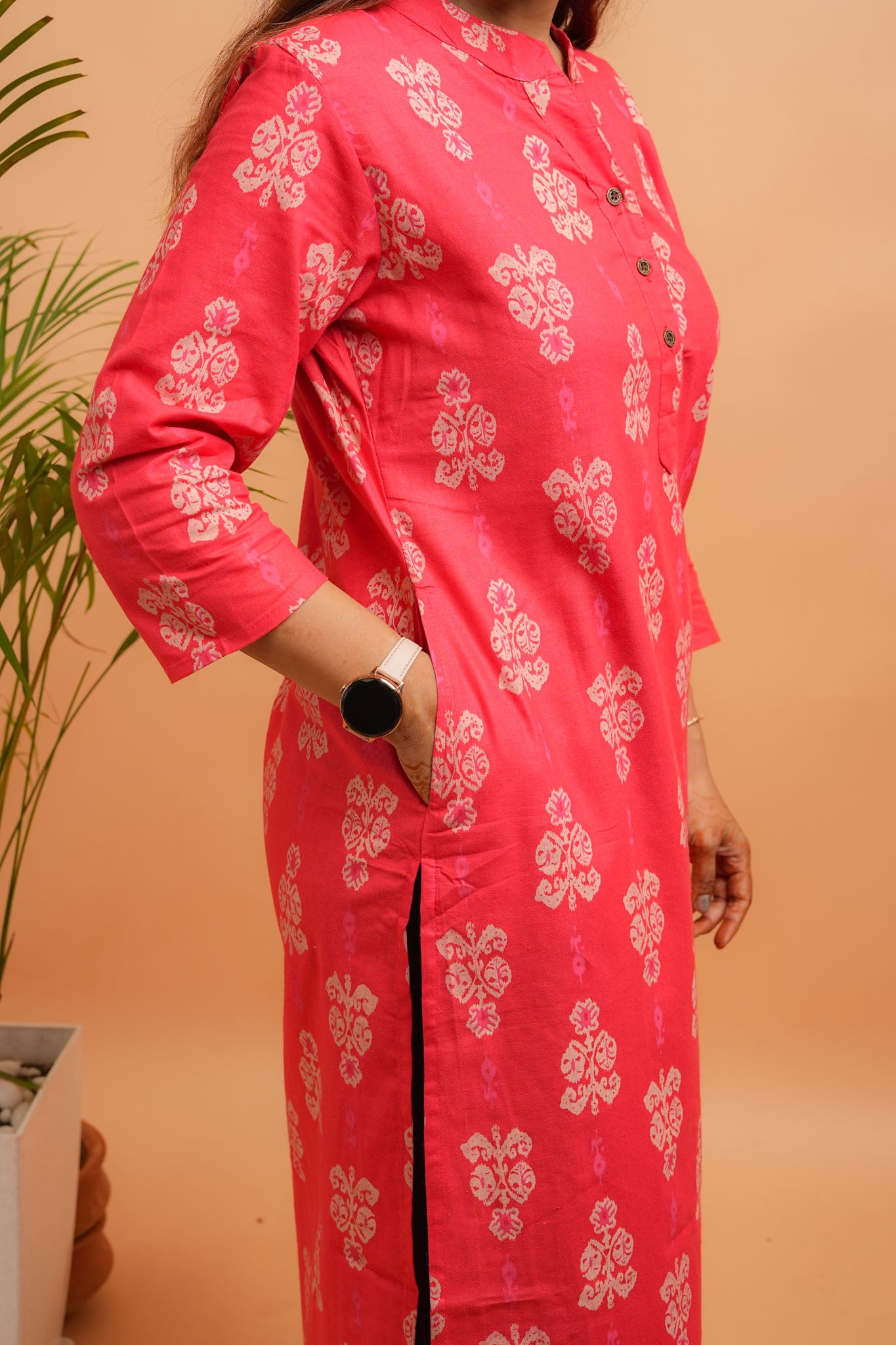 KIVRA- REDDISH ORANGE COTTON FLEX KURTA