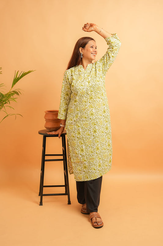 Kabani-Green cotton flex straight kurta