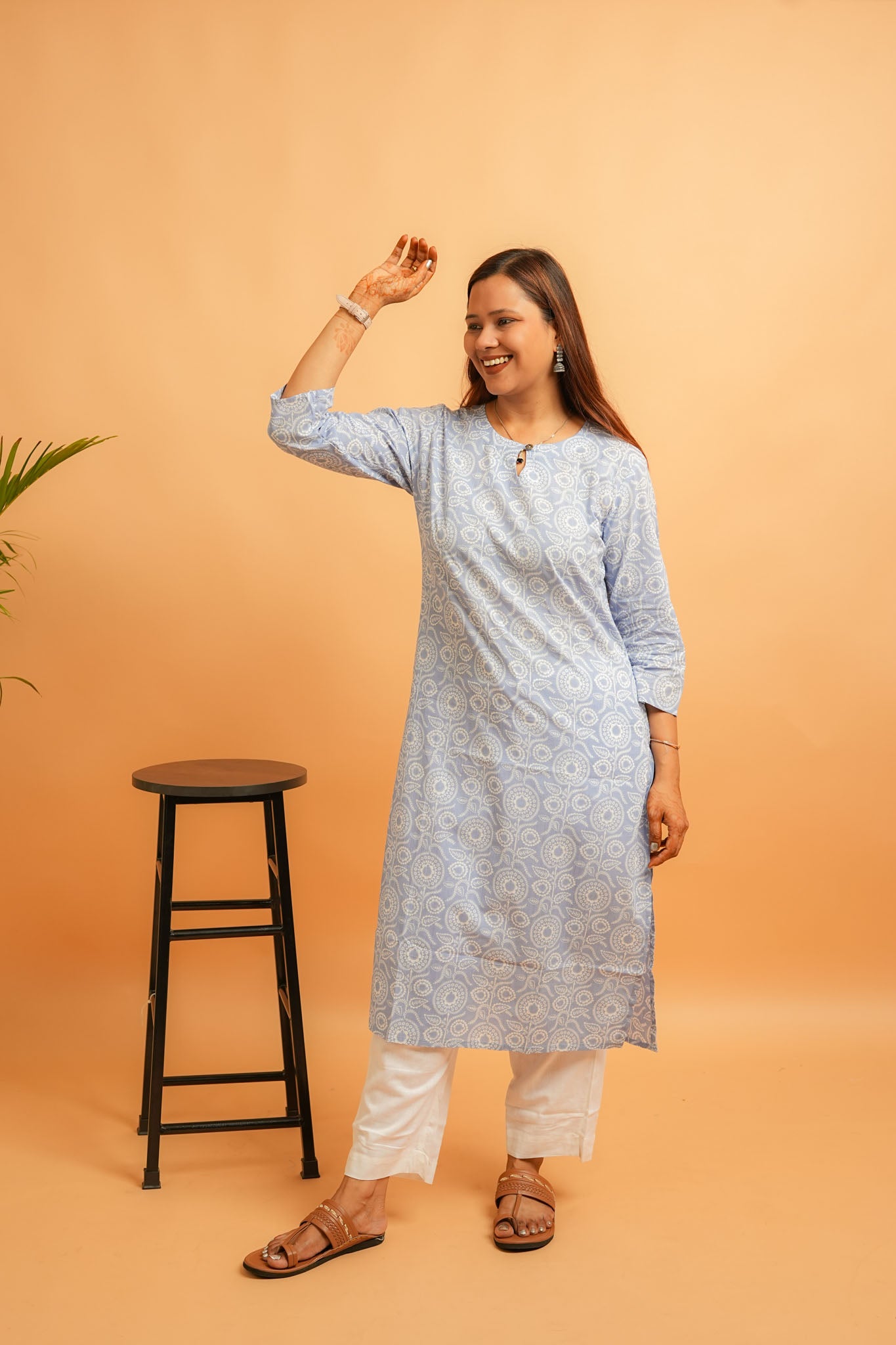 KIRA- POWDER BLUE COTTON KURTA