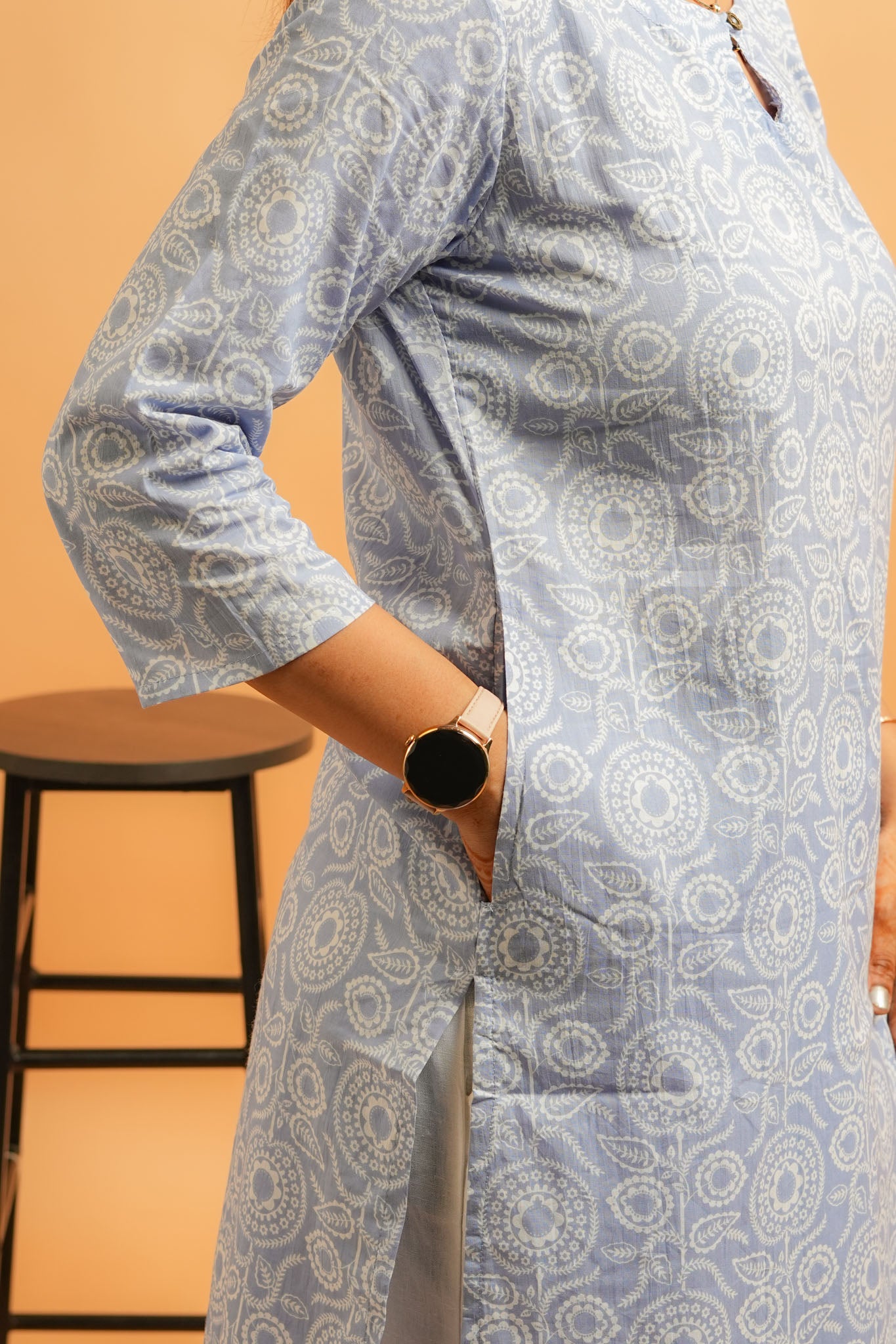 KIRA- POWDER BLUE COTTON KURTA