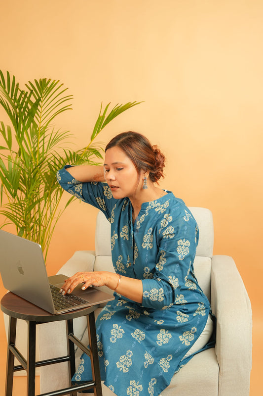 KUHU - INK BLUE COTTON FLEX KURTA