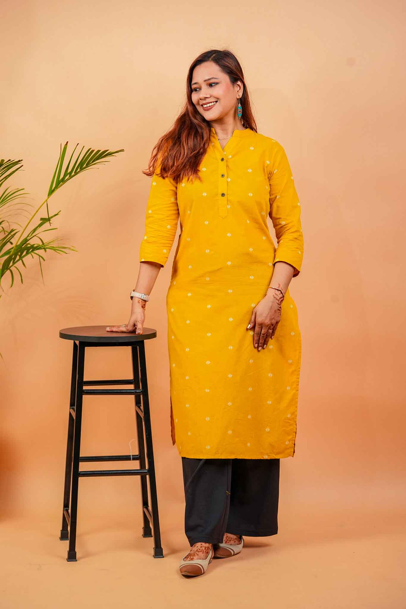 KEVA- MUSTARD HANDLOOM WOVEN KURTA
