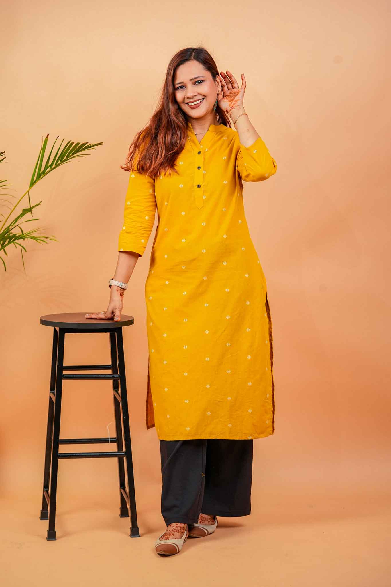 KEVA- MUSTARD HANDLOOM WOVEN KURTA