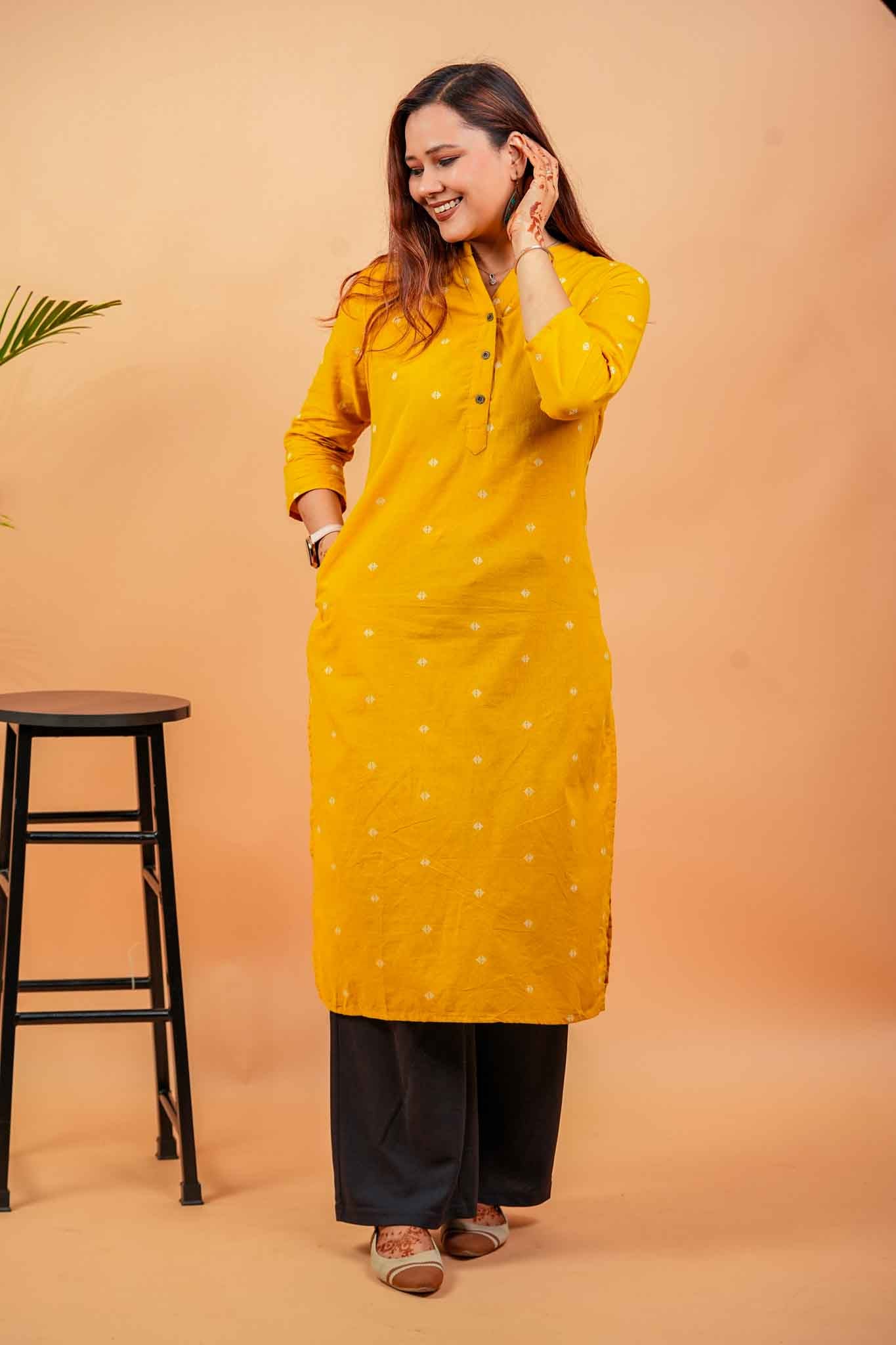 KEVA- MUSTARD HANDLOOM WOVEN KURTA