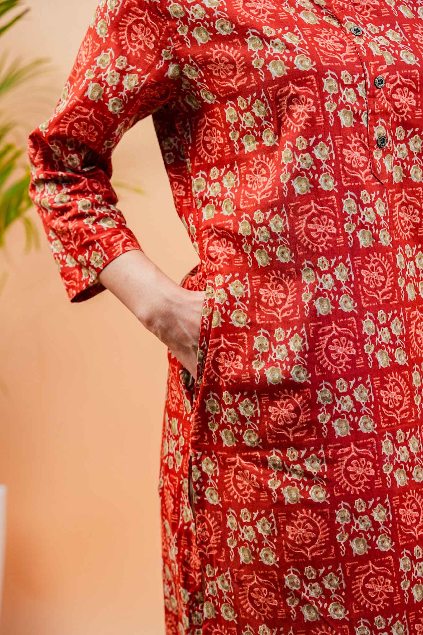 Kaanti-Round neck straight cotton kurta