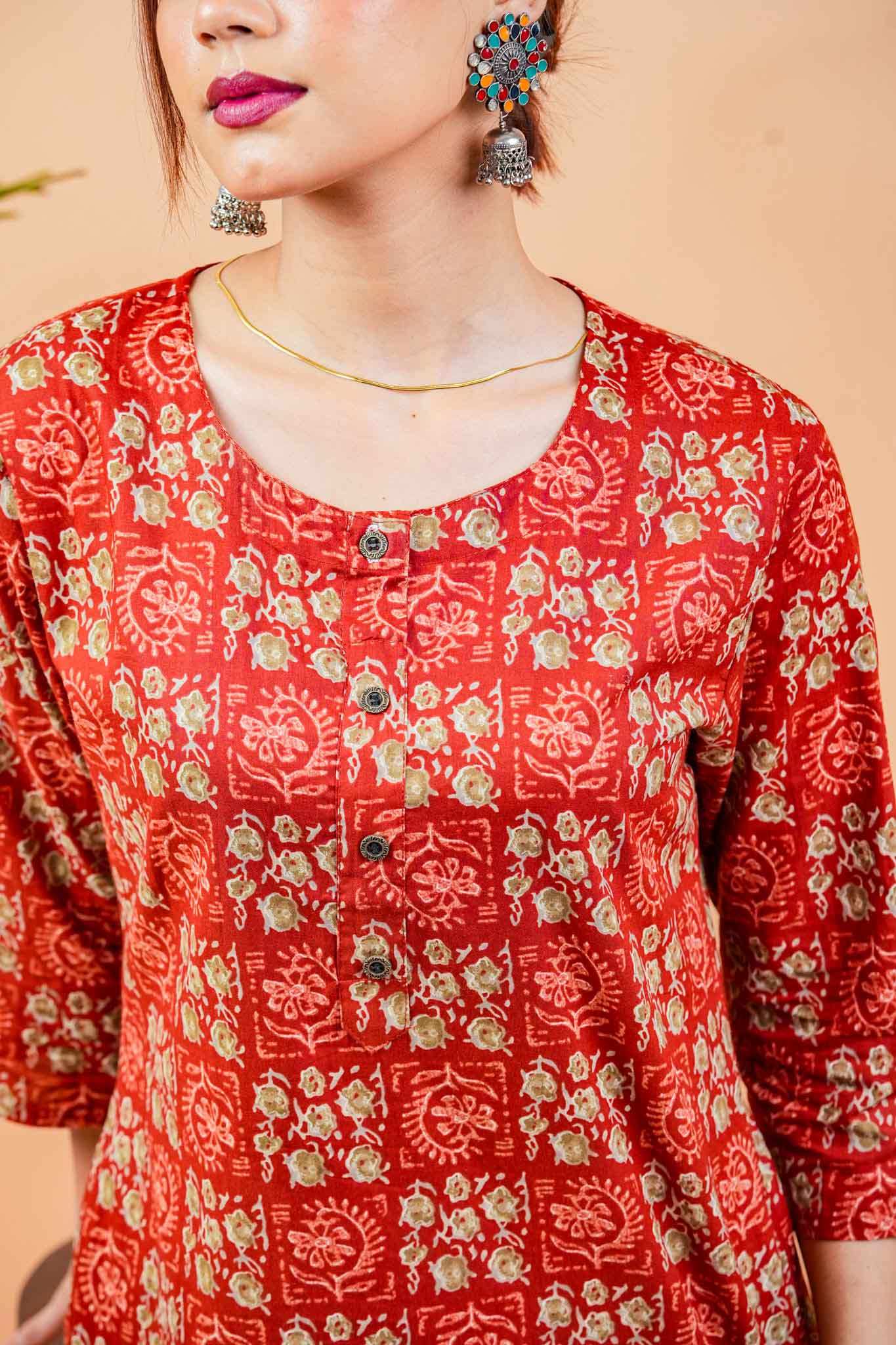 Kaanti-Round neck straight cotton kurta