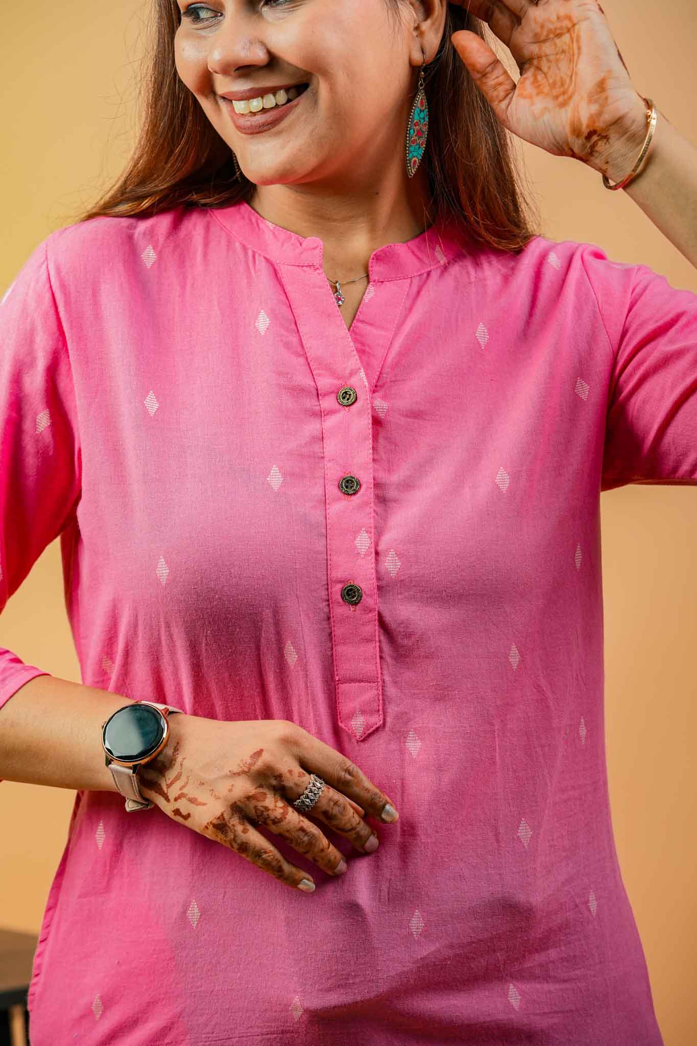 KISA- CANDY PINK HANDLOOM WOVEN KURTA
