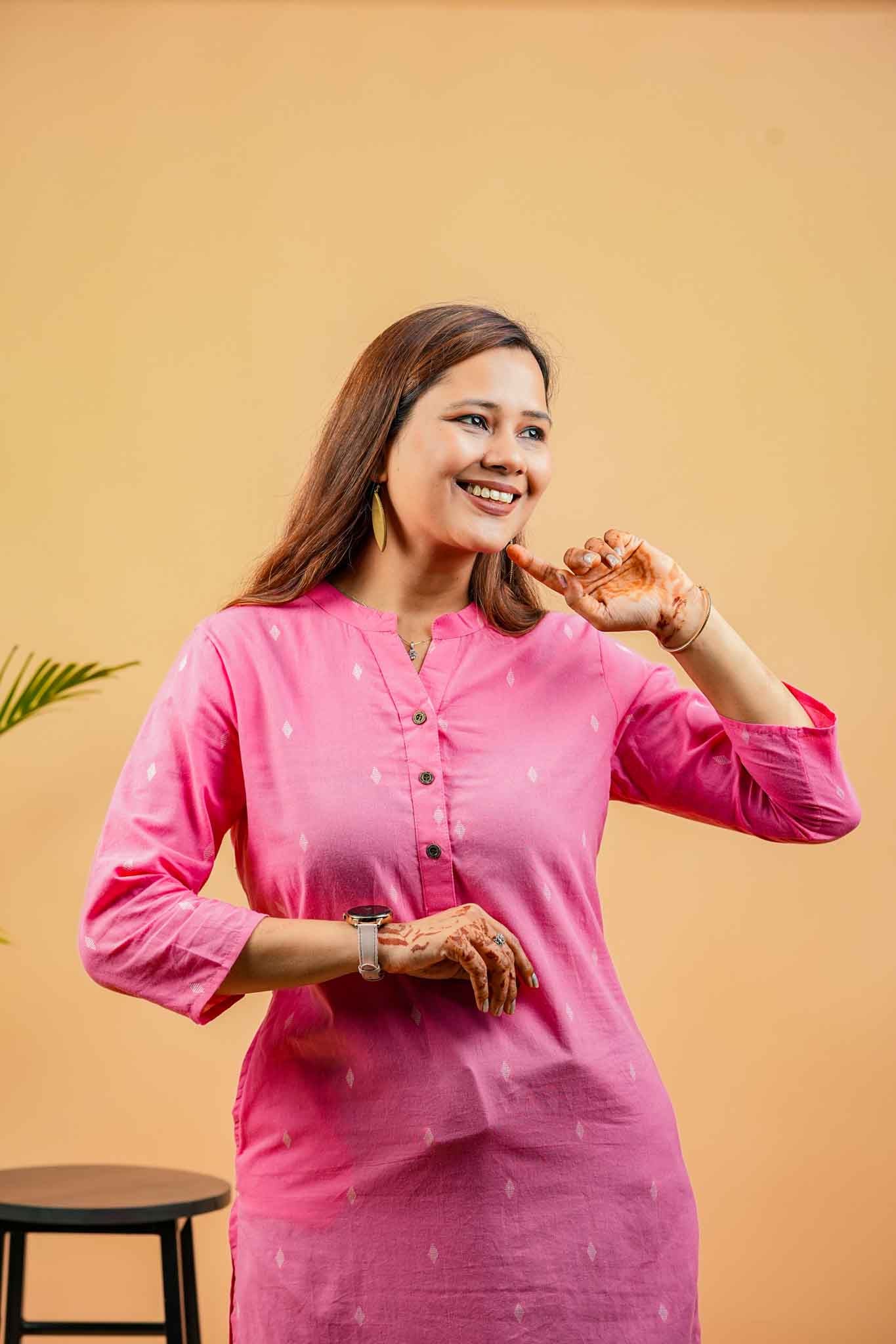 KISA- CANDY PINK HANDLOOM WOVEN KURTA