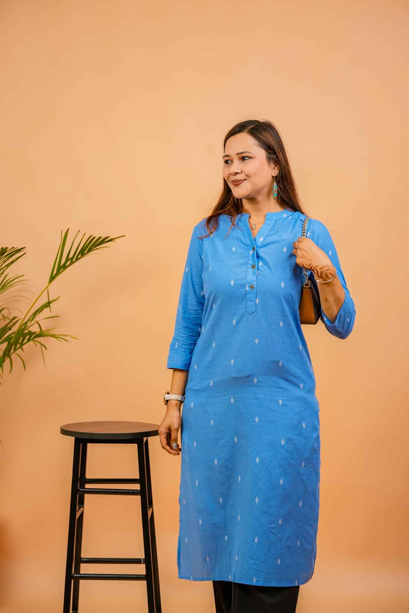 KERI- BLUE HANDLOOM WOVEN KURTA