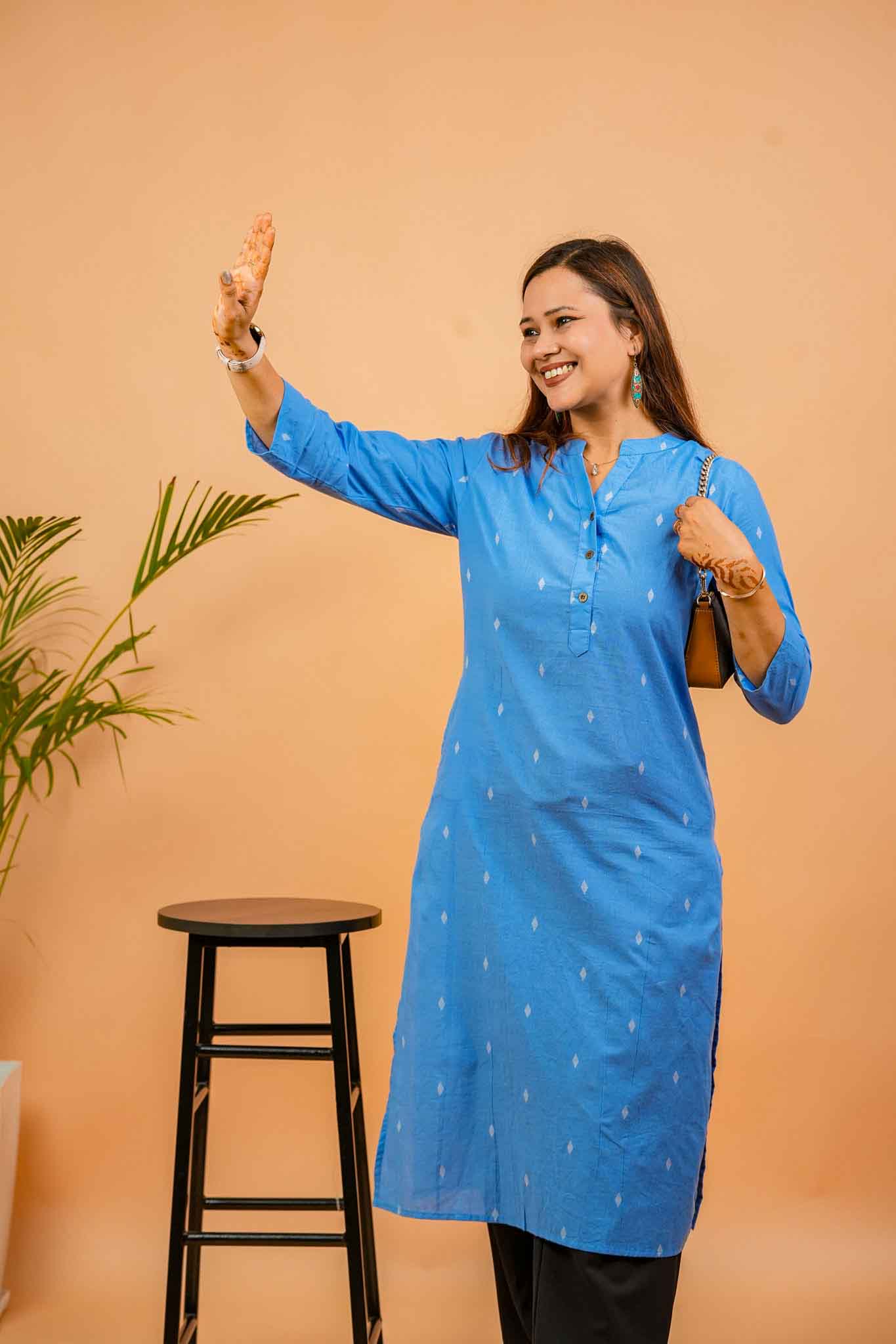KERI- BLUE HANDLOOM WOVEN KURTA