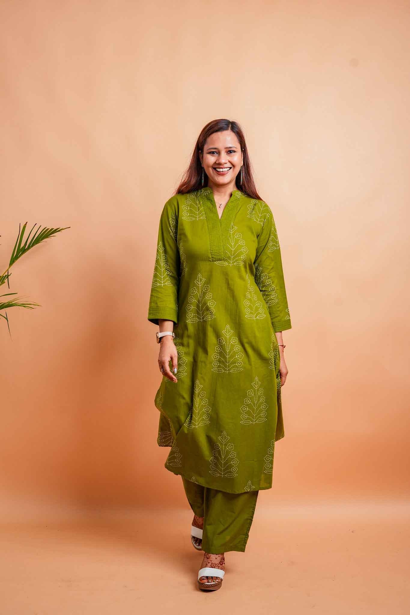 LEX- MEHENDI GREEN PREMIUM COTTON CO-ORD SET