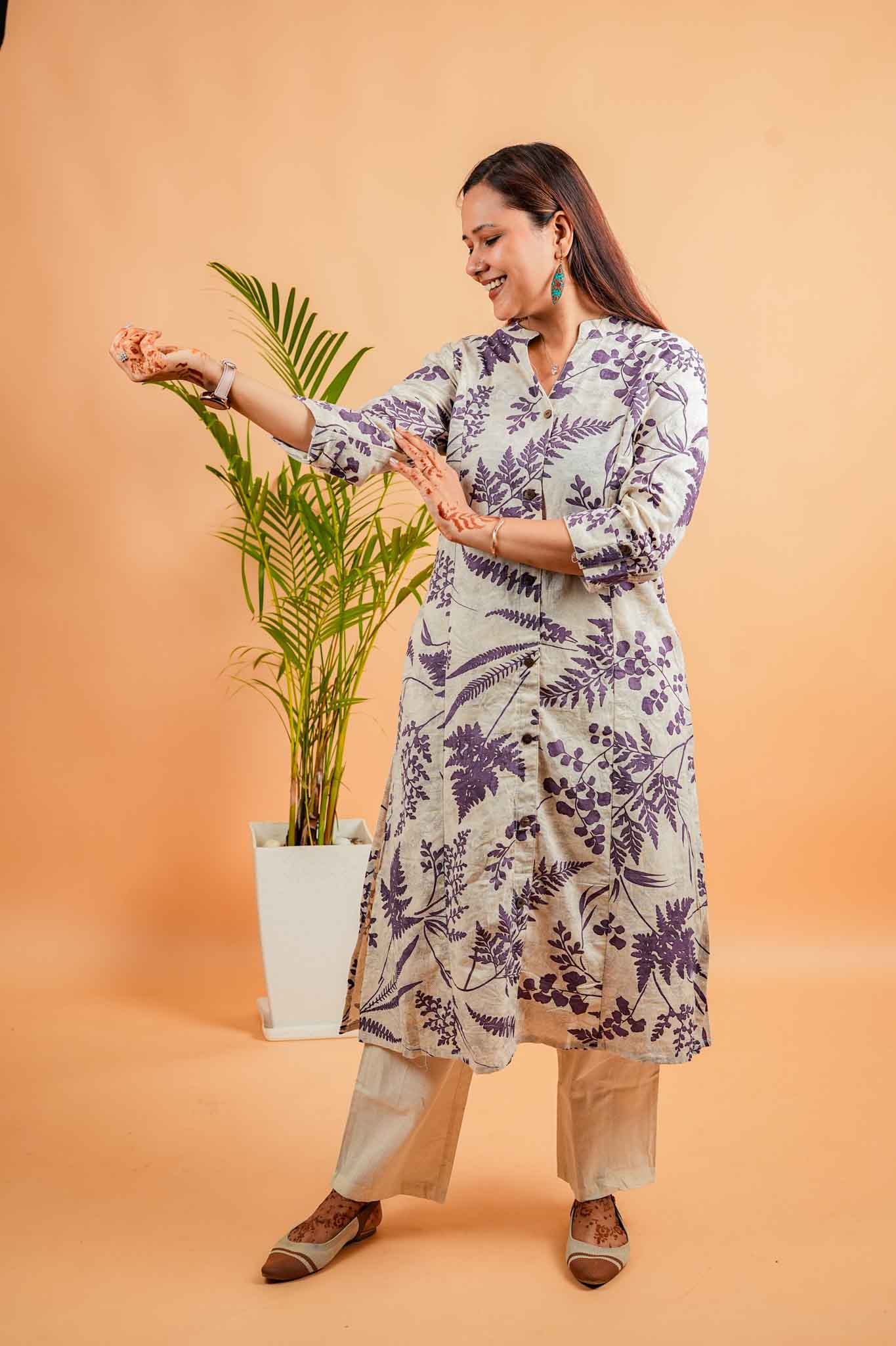 LISA-NATURAL& PURPLE COTTON FLEX CO-ORD SET