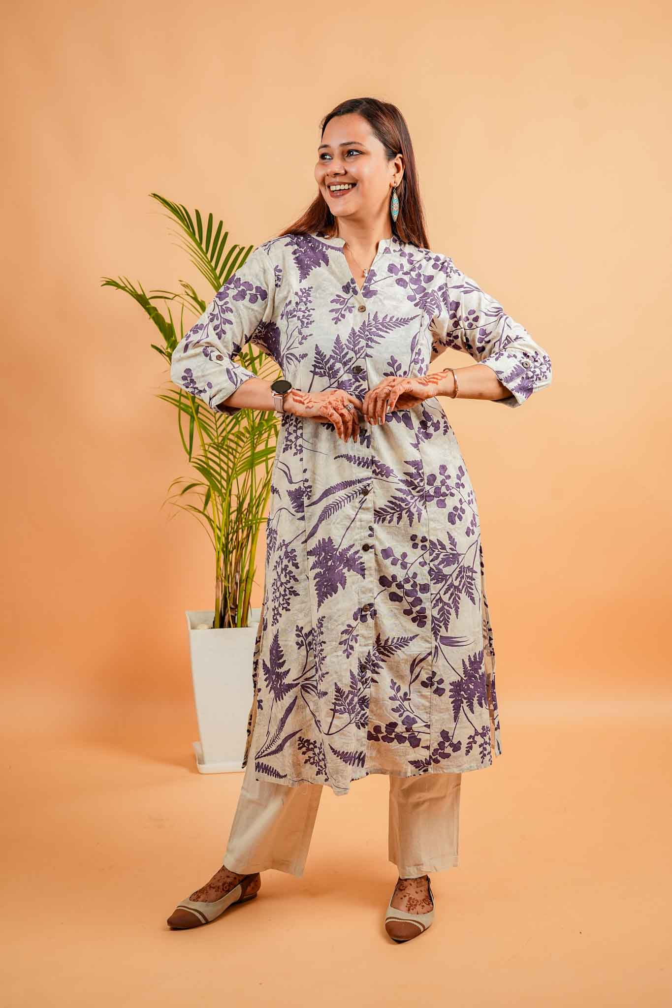 LISA-NATURAL& PURPLE COTTON FLEX CO-ORD SET