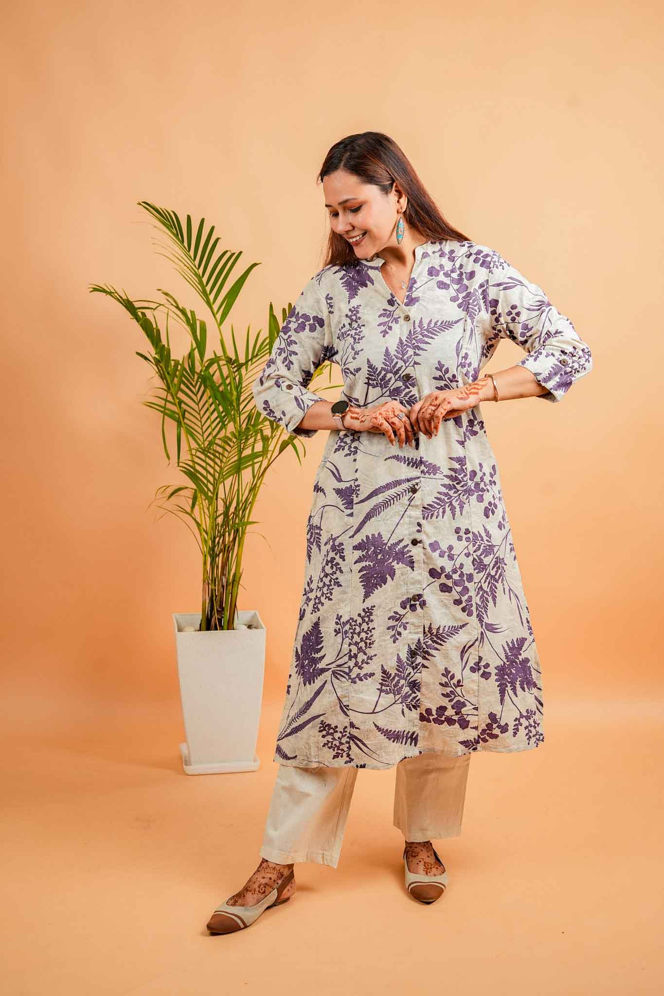 LISA-NATURAL& PURPLE COTTON FLEX CO-ORD SET