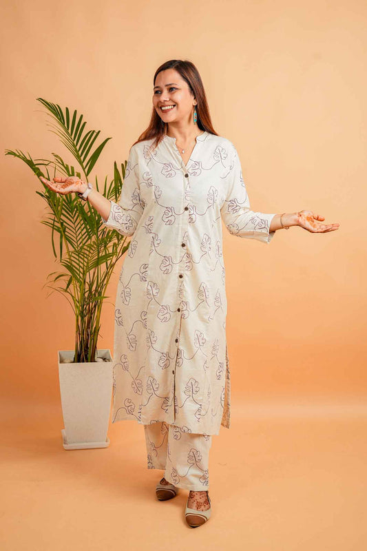 LIV- NATURAL & PURPLE COTTON FLEX CO-ORD SET